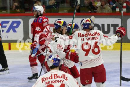 EBEL. Eishockey Bundesliga. EC KAC gegen Salzburg.   Torjubel  Nicolai Meyer, Drake Ko Rymsha, Mario Huber (Salzburg). Klagenfurt, am 19.4..2024.
Foto: Kuess
www.qspictures.net
---
pressefotos, pressefotografie, kuess, qs, qspictures, sport, bild, bilder, bilddatenbank