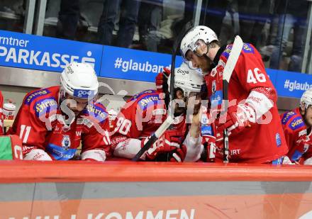 EBEL. Eishockey Bundesliga. EC KAC gegen Salzburg.  Lukas Haudum, Matthew Fraser, Johannes Bischofberger (KAC),  Klagenfurt, am 19.4..2024.
Foto: Kuess
www.qspictures.net
---
pressefotos, pressefotografie, kuess, qs, qspictures, sport, bild, bilder, bilddatenbank