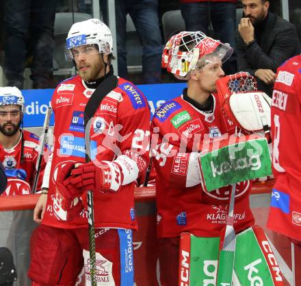 EBEL. Eishockey Bundesliga. EC KAC gegen Salzburg.  Thomas Hundertpfund, Sebastian Dahm (KAC),   Klagenfurt, am 19.4..2024.
Foto: Kuess
www.qspictures.net
---
pressefotos, pressefotografie, kuess, qs, qspictures, sport, bild, bilder, bilddatenbank