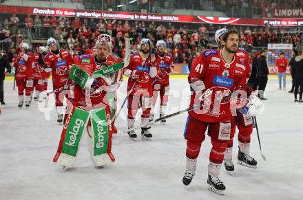 EBEL. Eishockey Bundesliga. EC KAC gegen Salzburg.  Sebastian Dahm, Jesper Jensen Aabo (KAC), Klagenfurt, am 19.4..2024.
Foto: Kuess
www.qspictures.net
---
pressefotos, pressefotografie, kuess, qs, qspictures, sport, bild, bilder, bilddatenbank