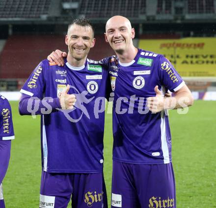 Fussball Bundesliga. SK Austria Klagenfurt gegen FC Red Bull Salzburg. Jubel Max Besuschkow, Nicolas Wimmer  (Klagenfurt).  Klagenfurt, am 24.4.2024.
Foto: Kuess
www.qspictures.net
---
pressefotos, pressefotografie, kuess, qs, qspictures, sport, bild, bilder, bilddatenbank