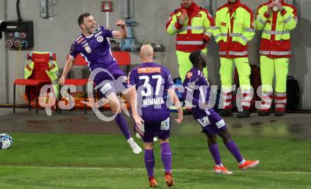 Fussball Bundesliga. SK Austria Klagenfurt gegen FC Red Bull Salzburg. Torjubel Andrew Irving  (Klagenfurt).  Klagenfurt, am 24.4.2024.
Foto: Kuess
www.qspictures.net
---
pressefotos, pressefotografie, kuess, qs, qspictures, sport, bild, bilder, bilddatenbank