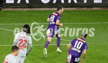 Fussball Bundesliga. SK Austria Klagenfurt gegen FC Red Bull Salzburg. Torjubel Andrew Irving  (Klagenfurt).  Klagenfurt, am 24.4.2024.
Foto: Kuess
www.qspictures.net
---
pressefotos, pressefotografie, kuess, qs, qspictures, sport, bild, bilder, bilddatenbank