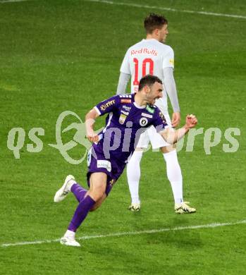 Fussball Bundesliga. SK Austria Klagenfurt gegen FC Red Bull Salzburg.  Torjubel Andrew Irving (Klagenfurt).  Klagenfurt, am 24.4.2024.
Foto: Kuess
www.qspictures.net
---
pressefotos, pressefotografie, kuess, qs, qspictures, sport, bild, bilder, bilddatenbank