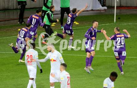 Fussball Bundesliga. SK Austria Klagenfurt gegen FC Red Bull Salzburg.  Torjubel Andrew Irving (Klagenfurt).  Klagenfurt, am 24.4.2024.
Foto: Kuess
www.qspictures.net
---
pressefotos, pressefotografie, kuess, qs, qspictures, sport, bild, bilder, bilddatenbank