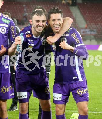 Fussball Bundesliga. SK Austria Klagenfurt gegen FC Red Bull Salzburg.  Jubel Andrew Irving, Sebastia Guerra Soto (Klagenfurt).  Klagenfurt, am 24.4.2024.
Foto: Kuess
www.qspictures.net
---
pressefotos, pressefotografie, kuess, qs, qspictures, sport, bild, bilder, bilddatenbank