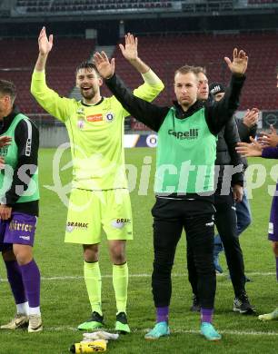 Fussball Bundesliga. SK Austria Klagenfurt gegen FC Red Bull Salzburg. Jubel Phillip Menzel, Floriann Jaritz  (Klagenfurt).  Klagenfurt, am 24.4.2024.
Foto: Kuess
www.qspictures.net
---
pressefotos, pressefotografie, kuess, qs, qspictures, sport, bild, bilder, bilddatenbank