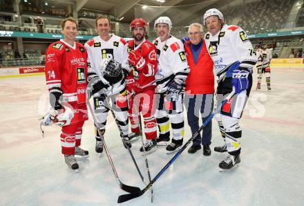 Eishockey. Promispiel. Klagenfurt gegen Villach.  Dieter Kalt, Markus Prock, Sandro Zakany, Dany Bousquet, Dieter Kalt sen., Engelbert Linder. KLagenfurt, am 27.4.2024.
Foto: Kuess
www.qspictures.net
---
pressefotos, pressefotografie, kuess, qs, qspictures, sport, bild, bilder, bilddatenbank