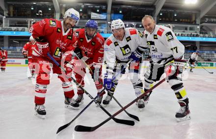 Eishockey. Promispiel. Klagenfurt gegen Villach.  Thomas Koch, Denise Altmann,  (Klagenfurt),  Engelbert Linder, Stefan Koebek  (Villach). KLagenfurt, am 27.4.2024.
Foto: Kuess
www.qspictures.net
---
pressefotos, pressefotografie, kuess, qs, qspictures, sport, bild, bilder, bilddatenbank