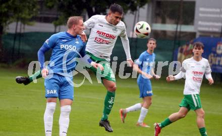 Fussball. Kaerntner Liga. Donau gegen SAK. Damjan Jovanovic (Donau),  Toni Dullnig (SAK).  Klagenfurt, 8.5.2024.
Foto: Kuess
www.qspictures.net
---
pressefotos, pressefotografie, kuess, qs, qspictures, sport, bild, bilder, bilddatenbank