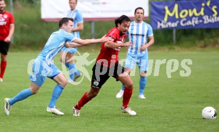 Fussball 1. KLasse C. Friesach gegen Ludmannsdorf.  Florian Londer (Friesach),  Dominik Kruschitz  (Ludmannsdorf). Friesach, am 25.5.2024.
Foto: Kuess
www.qspictures.net
---
pressefotos, pressefotografie, kuess, qs, qspictures, sport, bild, bilder, bilddatenbank