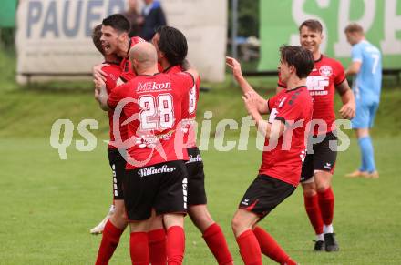 Fussball 1. KLasse C. Friesach gegen Ludmannsdorf.  Torjubel Dominik Killar, Dominik Kruschitz, Said Djulic, Markus Partl (Ludmannsdorf). Friesach, am 25.5.2024.
Foto: Kuess
www.qspictures.net
---
pressefotos, pressefotografie, kuess, qs, qspictures, sport, bild, bilder, bilddatenbank