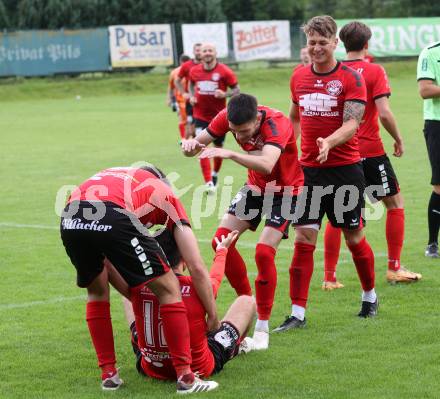 Fussball 1. KLasse C. Friesach gegen Ludmannsdorf. Jubel Dominik Kruschitz, Jure Skafar, Dominik Killar, Pascal Hausegger  (Ludmannsdorf). Friesach, am 25.5.2024.
Foto: Kuess
www.qspictures.net
---
pressefotos, pressefotografie, kuess, qs, qspictures, sport, bild, bilder, bilddatenbank