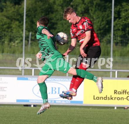 Fussball. Kaerntner Liga. Landskron gegen ATUS Ferlach.  Julian Brandstaetter (Landskron),   Marjan Ogris-Martic (Ferlach). Landskron, am 29.5.2024.
Foto: Kuess
www.qspictures.net
---
pressefotos, pressefotografie, kuess, qs, qspictures, sport, bild, bilder, bilddatenbank