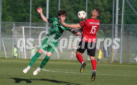 Fussball. Kaerntner Liga. Landskron gegen ATUS Ferlach.  Lukas Aschaber (Landskron),  Martin Posratschnig (Ferlach). Landskron, am 29.5.2024.
Foto: Kuess
www.qspictures.net
---
pressefotos, pressefotografie, kuess, qs, qspictures, sport, bild, bilder, bilddatenbank