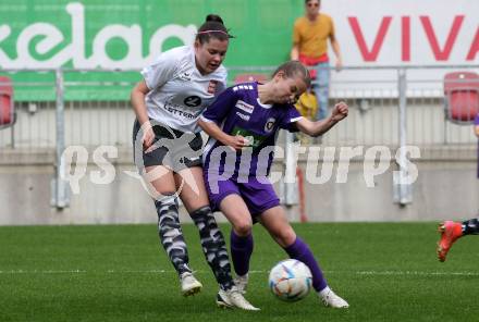 Fussball Frauen. Kaerntner Liga. Oberes Play Off. SK Austria Klagenfurt gegen SC St. Veit. Fiona Valentina Resch (Austria Klagenfurt),  Valentina Marie Urabl (St. Veit).  KLagenfurt, am 2.6.2024.
Foto: Kuess
www.qspictures.net
---
pressefotos, pressefotografie, kuess, qs, qspictures, sport, bild, bilder, bilddatenbank
