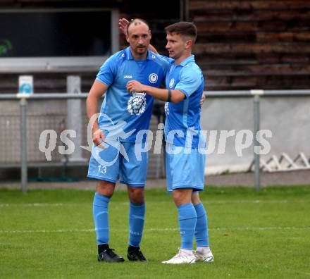 Fussball Unterliga West. Admira Villach gegen Lind. Torjubel Christoph Zoehrer, Nace Begus  (Lind). Villach, am 1.6.2024.
Foto: Kuess
www.qspictures.net
---
pressefotos, pressefotografie, kuess, qs, qspictures, sport, bild, bilder, bilddatenbank