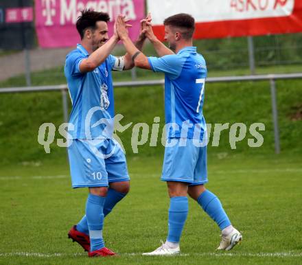 Fussball Unterliga West. Admira Villach gegen Lind.   Torjubel Julian Mataln, Nace Begus  (Lind).
Villach, am 1.6.2024.
Foto: Kuess
www.qspictures.net
---
pressefotos, pressefotografie, kuess, qs, qspictures, sport, bild, bilder, bilddatenbank