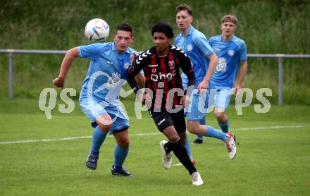 Fussball Unterliga West. Admira Villach gegen Lind.  Omar Hamzi  (Villach), Markus Josef Wegscheider  (Lind).
Villach, am 1.6.2024.
Foto: Kuess
www.qspictures.net
---
pressefotos, pressefotografie, kuess, qs, qspictures, sport, bild, bilder, bilddatenbank