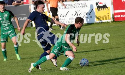 Fussball Kaerntner Liga. Velden gegen Lendorf.  Gerfried Einspieler  (Velden),  Felix Helmut Hutter (Lendorf). St. Egyden, am 7.6.2024.
Foto: Kuess
www.qspictures.net
---
pressefotos, pressefotografie, kuess, qs, qspictures, sport, bild, bilder, bilddatenbank