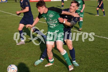 Fussball Kaerntner Liga. Velden gegen Lendorf. Tom Zurga  (Velden),  Fabio Norbert Daxer (Lendorf). St. Egyden, am 7.6.2024.
Foto: Kuess
www.qspictures.net
---
pressefotos, pressefotografie, kuess, qs, qspictures, sport, bild, bilder, bilddatenbank
