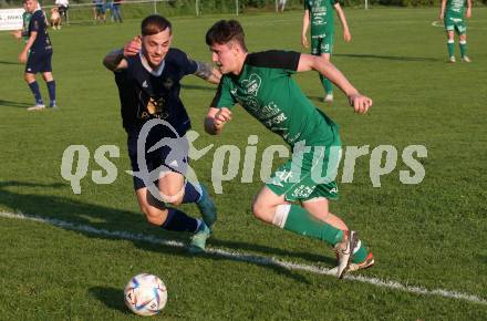 Fussball Kaerntner Liga. Velden gegen Lendorf.  Tom Zurga (Velden),  Fabio Norbert Daxer (Lendorf). St. Egyden, am 7.6.2024.
Foto: Kuess
www.qspictures.net
---
pressefotos, pressefotografie, kuess, qs, qspictures, sport, bild, bilder, bilddatenbank