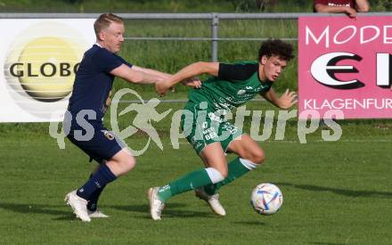 Fussball Kaerntner Liga. Velden gegen Lendorf.  Niklas Janke (Velden),  Johannes Brunner (Lendorf). St. Egyden, am 7.6.2024.
Foto: Kuess
www.qspictures.net
---
pressefotos, pressefotografie, kuess, qs, qspictures, sport, bild, bilder, bilddatenbank