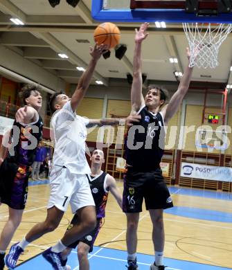 Basketball 2. Liga 2024/2025. Grunddurchgang 12. Runde.  KOS Celovec gegen Vienna United.   Mauro Gerszke (KOS Celovec),   Mauro Gerszke	 (Vienna United). Klagenfurt, am 14.12.2024.
Foto: Kuess


---
pressefotos, pressefotografie, kuess, qs, qspictures, sport, bild, bilder, bilddatenbank