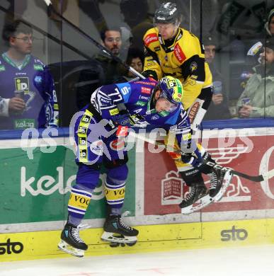Eishockey ICE Bundesliga. VSV gegen HC Pustertal Woelfe.  Philipp Lindner (VSV), Ol Einar England Andersen (Pustertal). Villach, am 26.12.2024.
Foto: Kuess
---
pressefotos, pressefotografie, kuess, qs, qspictures, sport, bild, bilder, bilddatenbank