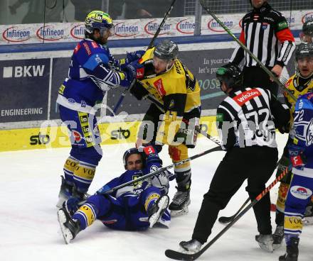 Eishockey ICE Bundesliga. VSV gegen HC Pustertal Woelfe.  Kevin Hancock, Maximilian Rebernig (VSV).  Cedric Lacroix  (Pustertal). Villach, am 26.12.2024.
Foto: Kuess
---
pressefotos, pressefotografie, kuess, qs, qspictures, sport, bild, bilder, bilddatenbank