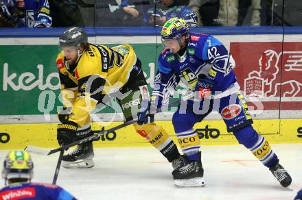 Eishockey ICE Bundesliga. VSV gegen HC Pustertal Woelfe.  Benjamin Lanzinger (VSV), Fabian Gschliesser (Pustertal). Villach, am 26.12.2024.
Foto: Kuess
---
pressefotos, pressefotografie, kuess, qs, qspictures, sport, bild, bilder, bilddatenbank