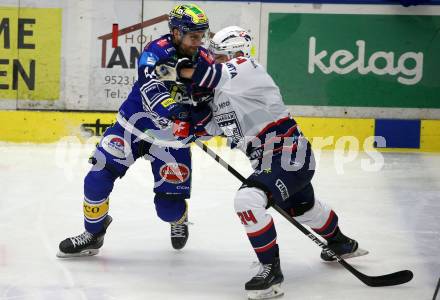 Eishockey ICE Bundesliga. VSV gegen Szkesfehervar,    Alex Wall  (VSV), Istvan Terbocs (Fehervar). Villach, am 1.1.2025
Foto: Kuess
---
pressefotos, pressefotografie, kuess, qs, qspictures, sport, bild, bilder, bilddatenbank