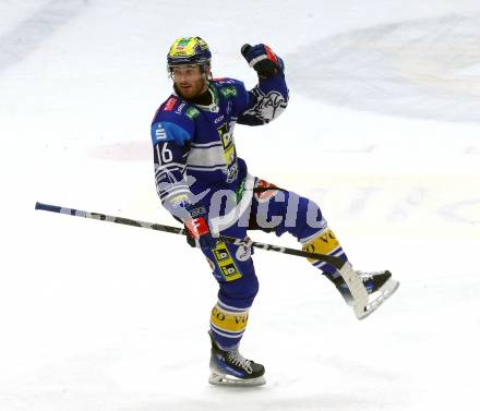 Eishockey ICE Bundesliga. VSV gegen Szkesfehervar,   Torjubel Kevin Hancock (VSV). Villach, am 1.1.2025
Foto: Kuess
---
pressefotos, pressefotografie, kuess, qs, qspictures, sport, bild, bilder, bilddatenbank