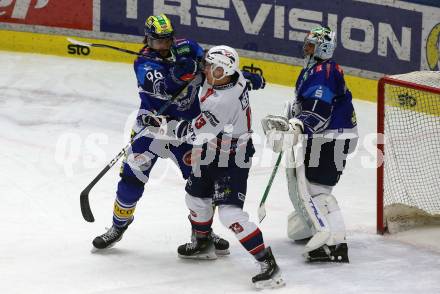 Eishockey ICE Bundesliga. VSV gegen Szkesfehervar,   Patrick Holway (VSV), Kristof Nemeth (Fehervar). Villach, am 1.1.2025
Foto: Kuess
---
pressefotos, pressefotografie, kuess, qs, qspictures, sport, bild, bilder, bilddatenbank