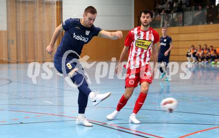 Futsal Bundesliga. Futsal Klagenfurt Versli.at gegen Stella Rossa. Matic Lokovsek  (Klagenfurt), Alec Floegel  (Stella Rossa). Viktring, am 4.1.2025.
Foto: Kuess
---
pressefotos, pressefotografie, kuess, qs, qspictures, sport, bild, bilder, bilddatenbank