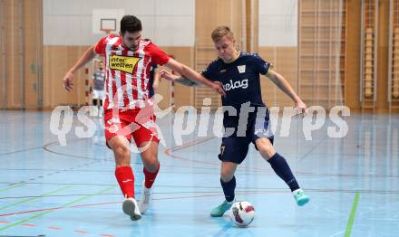 Futsal Bundesliga. Futsal Klagenfurt Versli.at gegen Stella Rossa. Irnes Skoric  (Klagenfurt), Fatum Kreka  (Stella Rossa). Viktring, am 4.1.2025.
Foto: Kuess
---
pressefotos, pressefotografie, kuess, qs, qspictures, sport, bild, bilder, bilddatenbank