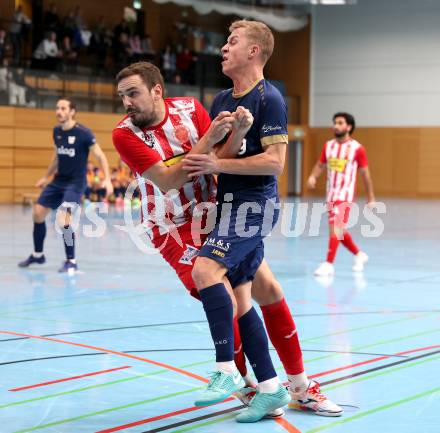 Futsal Bundesliga. Futsal Klagenfurt Versli.at gegen Stella Rossa. Irnes Skoric  (Klagenfurt), Robert Bencun (Stella Rossa). Viktring, am 4.1.2025.
Foto: Kuess
---
pressefotos, pressefotografie, kuess, qs, qspictures, sport, bild, bilder, bilddatenbank
