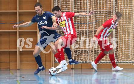 Futsal Bundesliga. Futsal Klagenfurt Versli.at gegen Stella Rossa. Nikola Jandric  (Klagenfurt), Fatum Kreka  (Stella Rossa). Viktring, am 4.1.2025.
Foto: Kuess
---
pressefotos, pressefotografie, kuess, qs, qspictures, sport, bild, bilder, bilddatenbank