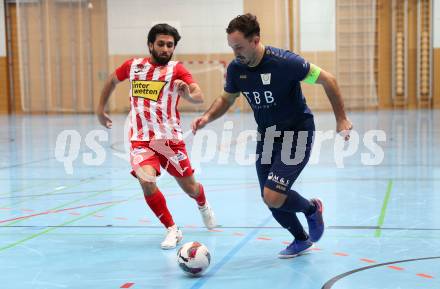 Futsal Bundesliga. Futsal Klagenfurt Versli.at gegen Stella Rossa. Vahid Muharemovic  (Klagenfurt), Hamid Aminpur (Stella Rossa). Viktring, am 4.1.2025.
Foto: Kuess
---
pressefotos, pressefotografie, kuess, qs, qspictures, sport, bild, bilder, bilddatenbank