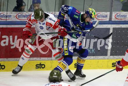 Eishockey ICE Bundesliga. VSV gegen HCB SÃ¼dtirol Alperia.  Elias Wallenta (VSV), Michele Marchetti (Bozen). Villach, am 12.1.2025
Foto: Kuess
---
pressefotos, pressefotografie, kuess, qs, qspictures, sport, bild, bilder, bilddatenbank