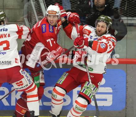 Eishockey ICE Bundesliga. KAC gegen HCB SÃ¼dtirol Alperia.  Mathias From  (KAC),  Dylann Di Perna (Bozen). Klagenfurt, am 12.1.2025
Foto: Kuess
---
pressefotos, pressefotografie, kuess, qs, qspictures, sport, bild, bilder, bilddatenbank
