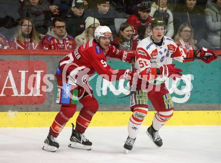 Eishockey ICE Bundesliga. KAC gegen HCB SÃ¼dtirol Alperia.  Fabian Hochegger  (KAC),  Peter Spornberger (Bozen). Klagenfurt, am 12.1.2025
Foto: Kuess
---
pressefotos, pressefotografie, kuess, qs, qspictures, sport, bild, bilder, bilddatenbank