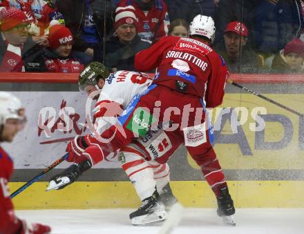 Eishockey ICE Bundesliga. KAC gegen HCB SÃ¼dtirol Alperia.  Tobias Sablattnig  (KAC),  Michael Halmo (Bozen). Klagenfurt, am 12.1.2025
Foto: Kuess
---
pressefotos, pressefotografie, kuess, qs, qspictures, sport, bild, bilder, bilddatenbank