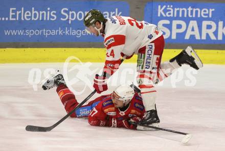 Eishockey ICE Bundesliga. KAC gegen HCB SÃ¼dtirol Alperia.  Nick Pastujov  (KAC),  Simon Bourque (Bozen). Klagenfurt, am 12.1.2025
Foto: Kuess
---
pressefotos, pressefotografie, kuess, qs, qspictures, sport, bild, bilder, bilddatenbank