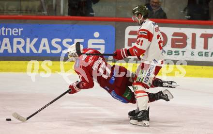 Eishockey ICE Bundesliga. KAC gegen HCB SÃ¼dtirol Alperia.  Nick Pastujov  (KAC),  Simon Bourque (Bozen). Klagenfurt, am 12.1.2025
Foto: Kuess
---
pressefotos, pressefotografie, kuess, qs, qspictures, sport, bild, bilder, bilddatenbank