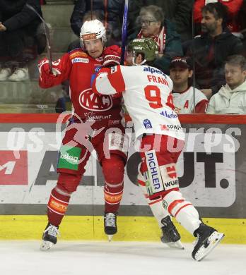 Eishockey ICE Bundesliga. KAC gegen HCB SÃ¼dtirol Alperia.  Matthew Fraser (KAC),  Daniel Frank (Bozen). Klagenfurt, am 12.1.2025
Foto: Kuess
---
pressefotos, pressefotografie, kuess, qs, qspictures, sport, bild, bilder, bilddatenbank