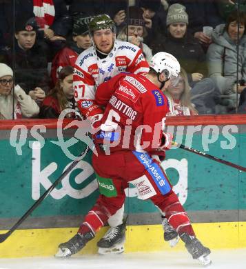 Eishockey ICE Bundesliga. KAC gegen HCB SÃ¼dtirol Alperia.  Tobias Sablattnig  (KAC),  Matt Bradley (Bozen). Klagenfurt, am 12.1.2025
Foto: Kuess
---
pressefotos, pressefotografie, kuess, qs, qspictures, sport, bild, bilder, bilddatenbank