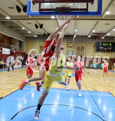 Basketball 2. Liga 2024/2025. Grunddurchgang 16. Runde.  Woerthersee Piraten gegen Upper Austrian Ballers.   Andreas Nuck (Piraten),  Valentin Pils  (Austrian Ballers). Klagenfurt, am 26.1.2025.
Foto: Kuess


---
pressefotos, pressefotografie, kuess, qs, qspictures, sport, bild, bilder, bilddatenbank