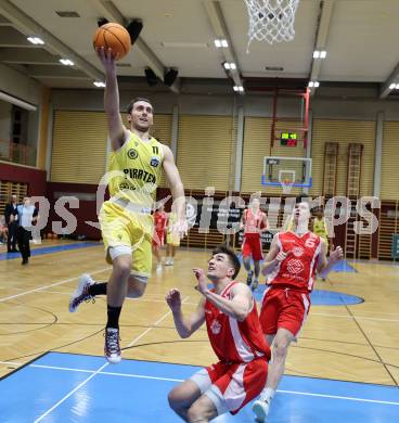 Basketball 2. Liga 2024/2025. Grunddurchgang 16. Runde.  Woerthersee Piraten gegen Upper Austrian Ballers.  Andreas Nuck  (Piraten),  Dominik Schachinger  (Austrian Ballers). Klagenfurt, am 26.1.2025.
Foto: Kuess


---
pressefotos, pressefotografie, kuess, qs, qspictures, sport, bild, bilder, bilddatenbank