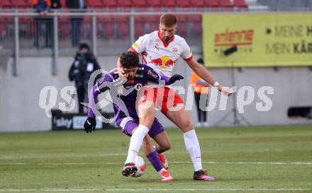 Fussball Bundesliga. SK Austria Klagenfurt gegen Red Bull Salzburg. Ben Bobzien ( Austria Klagenfurt), Maximiliano Caufriez (Salzburg). Klagenfurt, am 9.2.2025.
Foto: Kuess
www.qspictures.net
---
pressefotos, pressefotografie, kuess, qs, qspictures, sport, bild, bilder, bilddatenbank